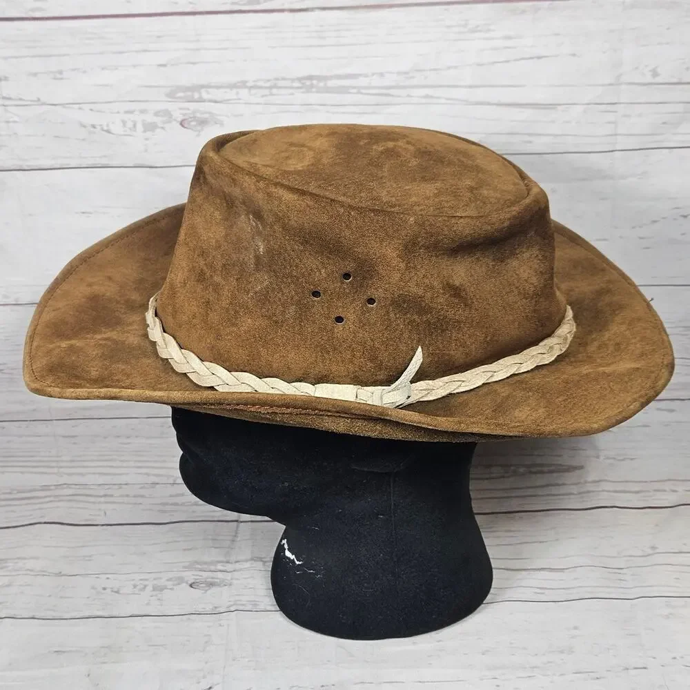 Walkabout Real Leather Outback Bush Hat Men's Large Brown Suede Braided Band